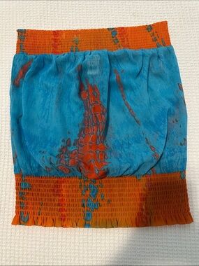 Arden B Blue and Orange Smocked Tube Top